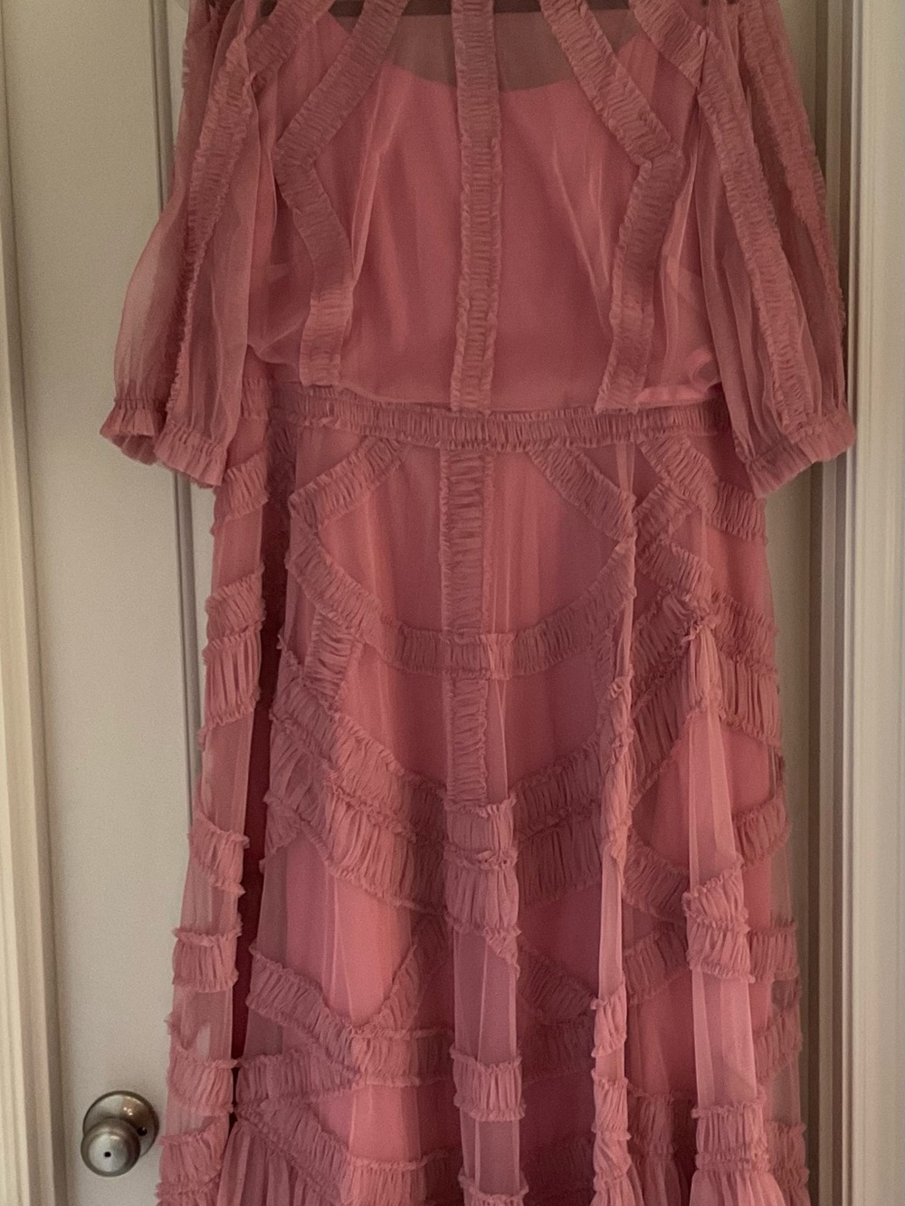 Mac Duggal Antique Rose Ruffle Midi Dress